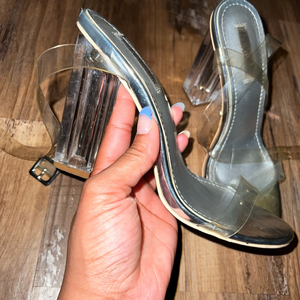 Silver thick clear heels!
